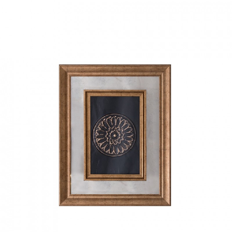 Γυάλινο κάδρο καθρέπτης με χρυσό σύμβολο 51x63 εκ