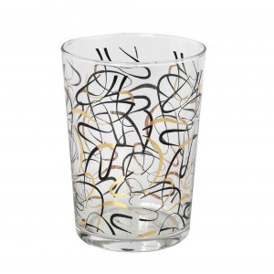 Γυάλινο ποτήρι νερού Lucia με χρυσό και μαύρο σχέδιο σετ των έξι 9x12 εκ