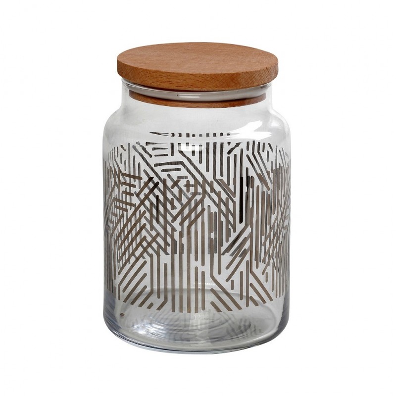 Labyrinth ασημί απόχρωσης γυάλινο δοχείο με καπάκι 10x14.5 εκ