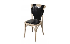 Retro ξύλινη καρέκλα με μαύρη δερματίνη 50x53x89 εκ