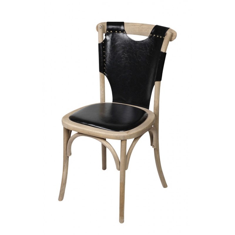 Retro ξύλινη καρέκλα με μαύρη δερματίνη 50x53x89 εκ