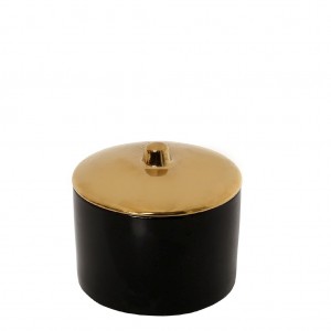 Διακοσμητικό κεραμικό μαύρο δοχείο με καπάκι σε χρυσό χρώμα σετ τεσσάρων τεμαχίων 10x10x9 εκ