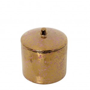 Διακοσμητικό κεραμικό δοχείο με καπάκι σε χρυσό χρώμα σετ τεσσάρων τεμαχίων 10x10x10.5 εκ