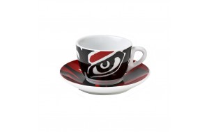 Φλυτζανάκια και πιατάκια για καπουτσίνο Dragon eye σε μαύρο και κόκκινο χρώμα σετ των έξι τεμαχίων 9x6 εκ