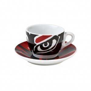 Φλυτζανάκια και πιατάκια για καπουτσίνο Dragon eye σε μαύρο και κόκκινο χρώμα σετ των έξι τεμαχίων 9x6 εκ