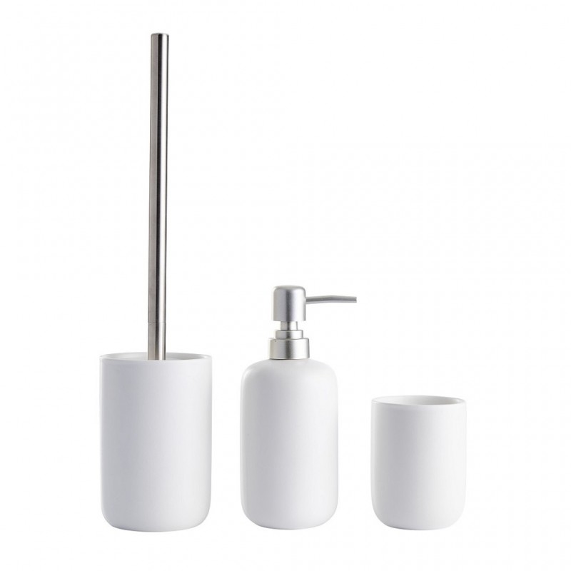 Day κεραμικά αξεσουάρ μπάνιου με dispenser ποτήρι και πιγκάλ σε λευκό χρώμα σετ τριών τεμαχίων