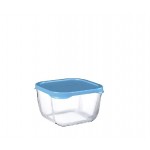 Snowbox δοχείο για φαγητό γυάλινο διάφανο με γαλάζιο καπάκι σετ δώδεκα τεμαχίων 13x13x6.9 εκ