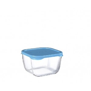Snowbox δοχείο για φαγητό γυάλινο διάφανο με γαλάζιο καπάκι σετ δώδεκα τεμαχίων 13x13x6.9 εκ