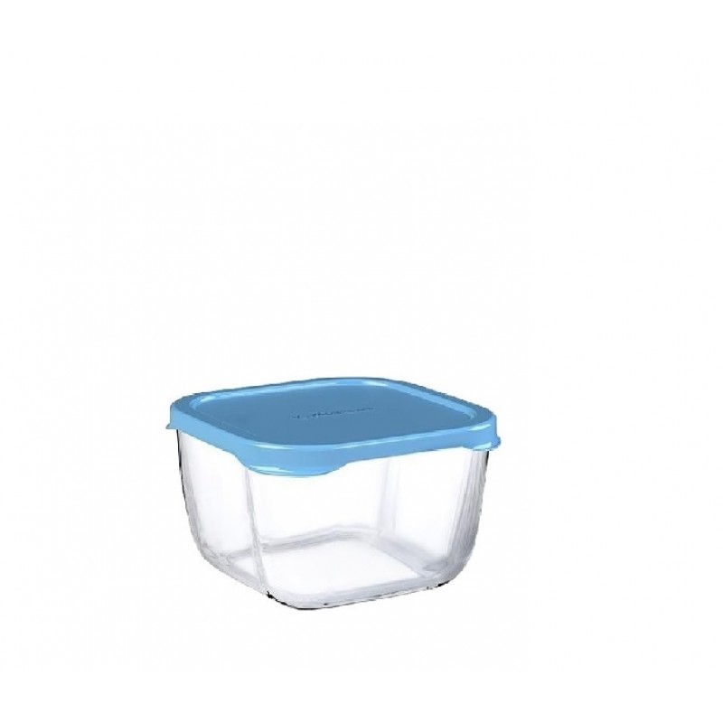 Snowbox δοχείο για φαγητό γυάλινο διάφανο με γαλάζιο καπάκι σετ δώδεκα τεμαχίων 13x13x6.9 εκ