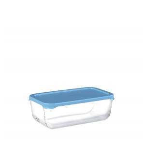 Snowbox δοχείο για φαγητό γυάλινο διάφανο με γαλάζιο καπάκι σετ δώδεκα τεμαχίων 10.5x15.8x6.25 εκ