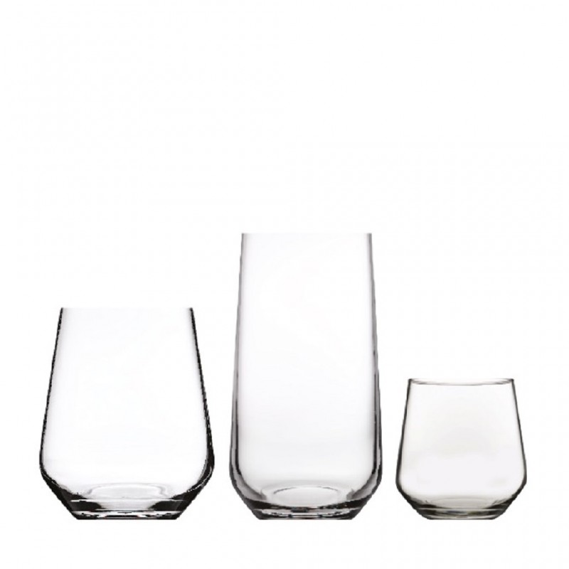 Allegra ποτήρια διάφανα από γυαλί σε τρία διαφορετικά σχέδια σετ δεκαοκτώ τεμαχίων