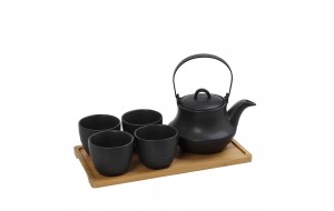 Ritual σετ για τσάι σε μαύρο χρώμα με δίσκο από μπαμπού 30x17x12 εκ