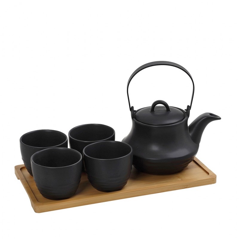Ritual σετ για τσάι σε μαύρο χρώμα με δίσκο από μπαμπού 30x17x12 εκ