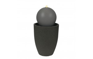 Πέτρινο στρογγυλό διακοσμητικό συντριβάνι με μπάλα και LED φωτισμό σε ανθρακί απόχρωση 43x82 εκ