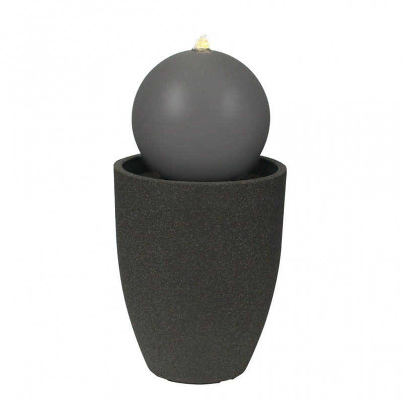 Πέτρινο στρογγυλό διακοσμητικό συντριβάνι με μπάλα και LED φωτισμό σε ανθρακί απόχρωση 43x82 εκ