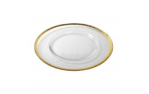 Γυάλινο πιάτο παρουσίασης στρογγυλό με χρυσές λεπτομέρειες σετ τεσσάρων τεμαχίων 33 εκ