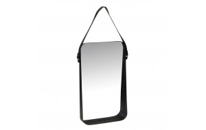 Επιτοίχιος ορθογώνιος καθρέπτης με μαύρο μεταλλικό πλαίσιο και λαβή από δερματίνη 32x6x50 εκ