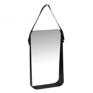 Επιτοίχιος ορθογώνιος καθρέπτης με μαύρο μεταλλικό πλαίσιο και λαβή από δερματίνη 32x6x50 εκ