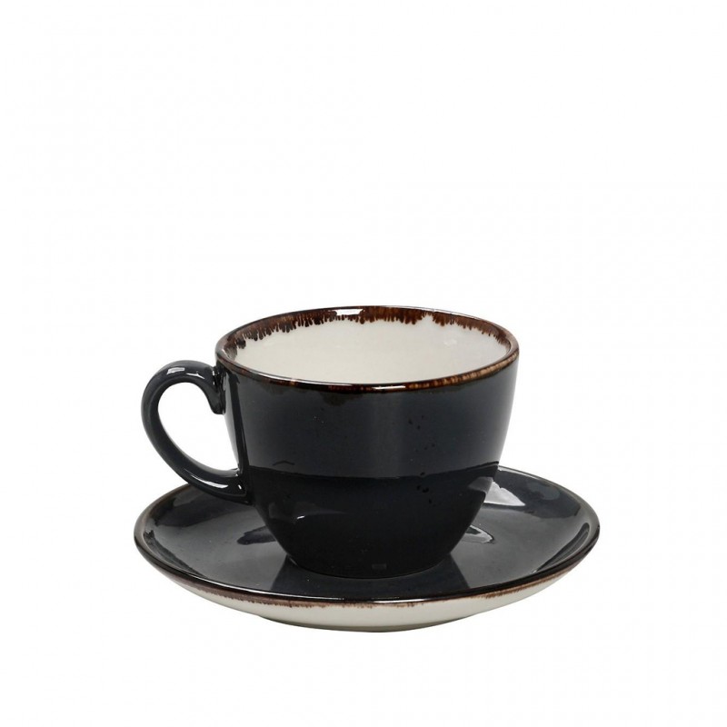 Terra Grey φλυτζάνι καφέ με πιατάκι σε γκρι χρώμα σετ των έξι 220 ml 14x8 εκ