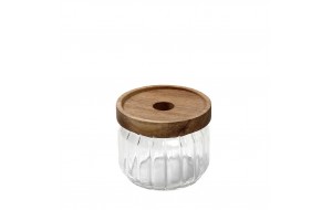 Γυάλινο δοχείο με καπάκι από ξύλο ακακίας 350ml σετ έξι τεμαχίων 9x7 εκ
