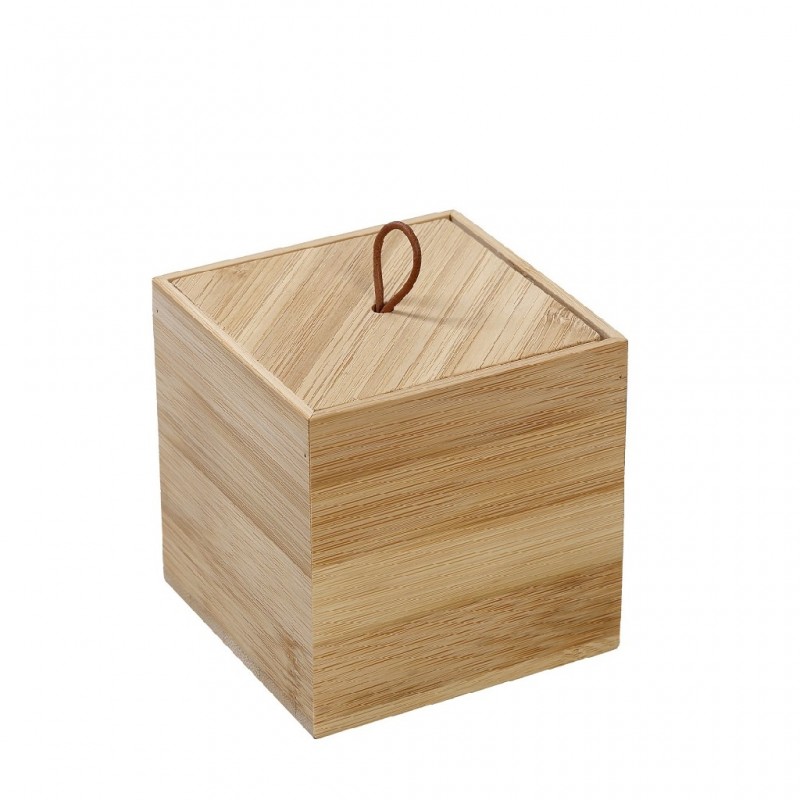 Ξύλινο τετράγωνο κουτί αποθήκευσης με καπάκι bamboo 9x9 εκ