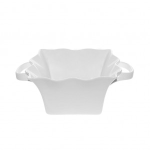 Πορσελάνινη σαλατιέρα με κυματιστό χείλος και λαβές σε λευκό χρώμα 15x14x8 εκ