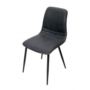 Καρέκλα από δερματίνη με μεταλλικό σκελετό σε σκούρο γκρι χρώμα σετ των δύο τεμαχίων 46x58x71 εκ