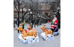 Άγιος Βασίλης με έλκηθρο και τρία ελέφια pp φωτιζόμενο χριστουγεννιάτικο διακοσμητικό 400x140 εκ