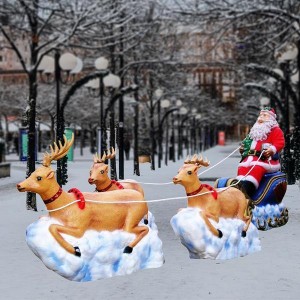 Άγιος Βασίλης με έλκηθρο και τρία ελέφια pp φωτιζόμενο χριστουγεννιάτικο διακοσμητικό 400x140 εκ