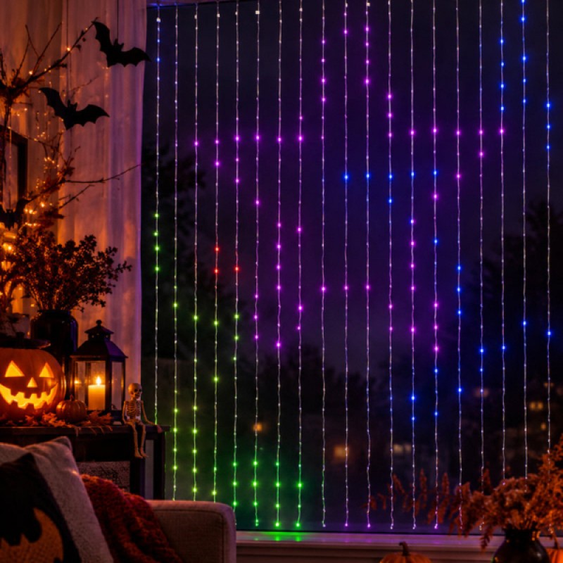 756 κουρτίνα smart mini led RGBW με έλεγχο προγράμματος μέσω εφαρμογής διάφανο καλώδιο πλακέ IP44 200x200 εκ