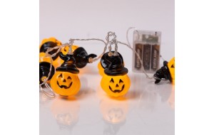 10 διακοσμητικά λαμπάκια Halloween σε σειρά με πορτοκαλί κολοκύθες με καπέλο IP20 μπαταρίας 165 εκ 