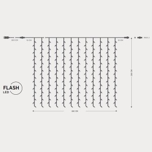 500 led flash κουρτίνα με διάφανο καλώδιο IP44  και θερμό λευκό φως 300x250 εκ