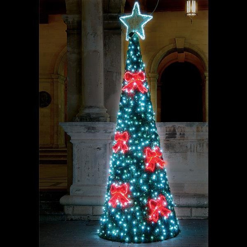 Επαγγελματικό σχέδιο Χριστουγεννιάτικο δέντρο 3D με φωτοσωλήνα led λευκό και κόκκινο και λαμπάκια με λευκό ψυχρό φως Ip65 260X700 εκ