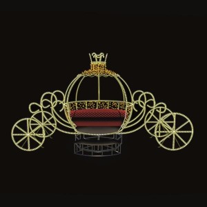 Χριστουγεννιάτικη μεγάλη διακοσμητική άμαξα 3D σε χρυσή απόχρωση με LED φωτοσωλήνα σε λευκό θερμό φως IP65 350x160x250 εκ