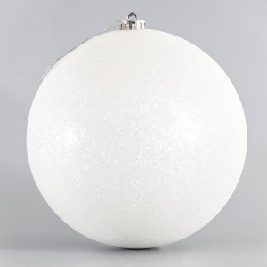 Άθραυστη μπάλα χριστουγεννιάτικη σετ των δύο σε λευκή απόχρωση με glitter 20 εκ