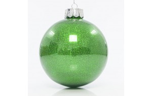 Πράσινη άθραυστη μπάλα χριστουγεννιάτικη γυαλιστερή με glitter σετ των δύο 15 εκ
