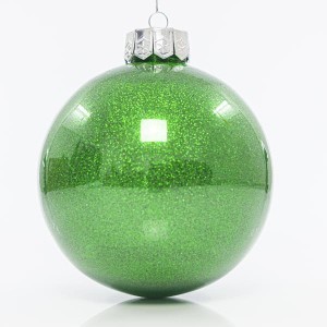 Πράσινη άθραυστη μπάλα χριστουγεννιάτικη γυαλιστερή με glitter σετ των δύο 15 εκ