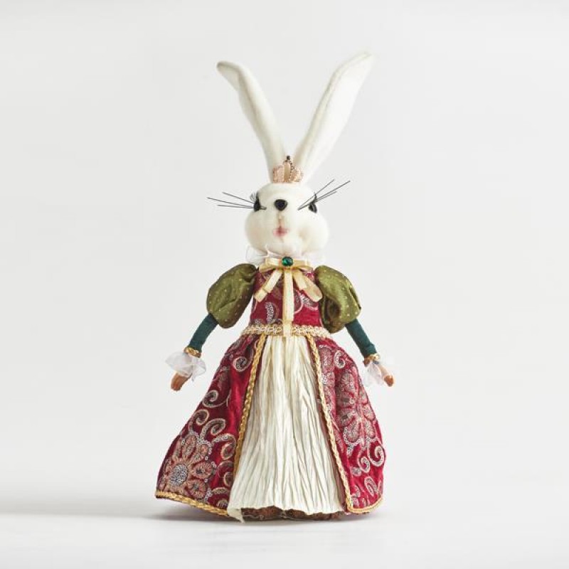 Μrs Bunny χριστουγεννιάτικη φιγούρα λαγού ντυμένος σε μπορντό απόχρωση 22x16x31 εκ