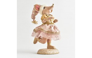 Mrs Mouse χριστουγεννιάτικη διακοσμητική φιγούρα ποντικιού από πολυρεζίνη ντυμένος σε ροζ απόχρωση 30x27x57 εκ