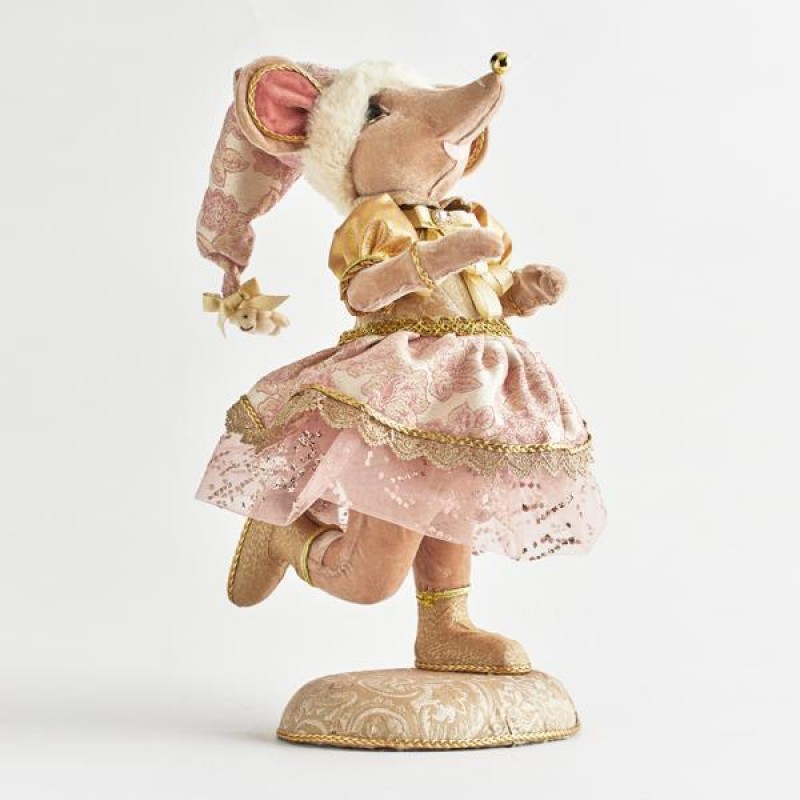 Mrs Mouse χριστουγεννιάτικη διακοσμητική φιγούρα ποντικιού από πολυρεζίνη ντυμένος σε ροζ απόχρωση 30x27x57 εκ