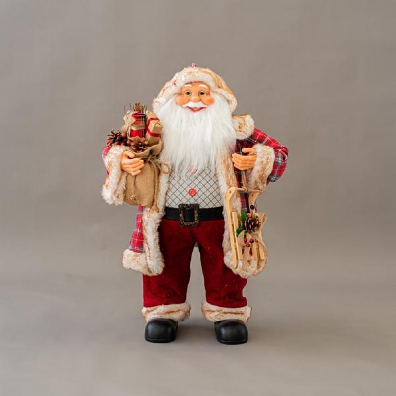 Διακοσμητικός Άγιος Βασίλης με σάκο και καρό σακάκι 80 εκ