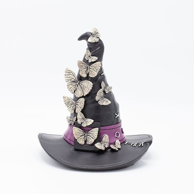 Διακοσμητικό καπέλο μάγισσας Halloween σε μαύρη απόχρωση με διακόσμηση πεταλούδες 21x20x23 εκ