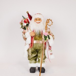Χριστουγεννιάτικη διακοσμητική φιγούρα Άγιου Βασίλη ντυμένος με πολύχρωμα vintage ρούχα 66 εκ
