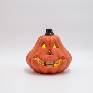 Διακοσμητική κολοκύθα Halloween σε πορτοκαλί απόχρωση με ενσωματωμένο φωτισμό 16x14x15 εκ