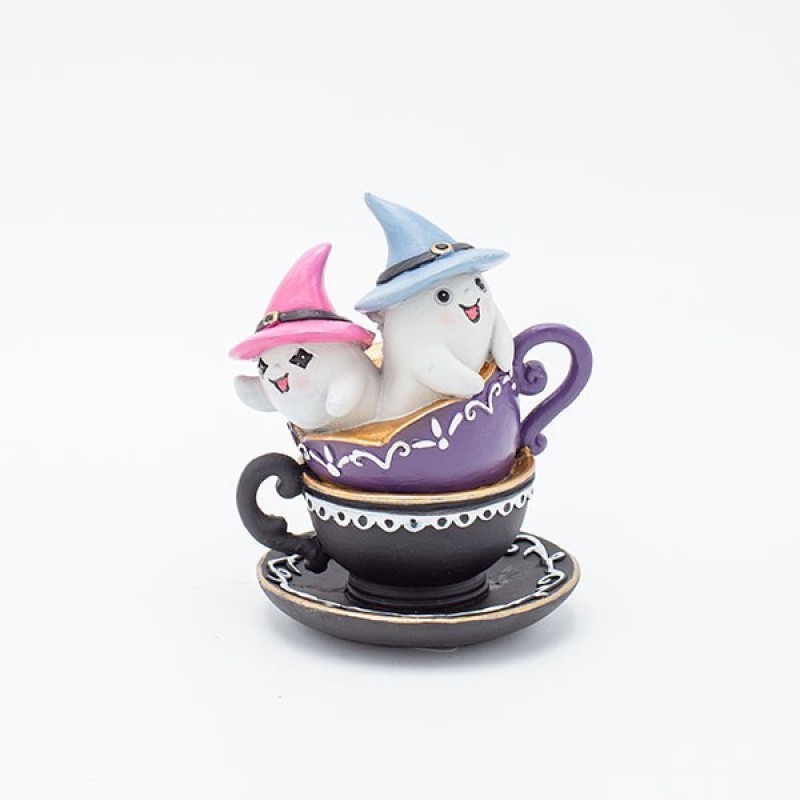 Διακοσμητικό Halloween με κούπες και φαντασματάκια με ροζ και γαλάζιο καπέλο σετ δύο τεμαχίων 9x8x11 εκ