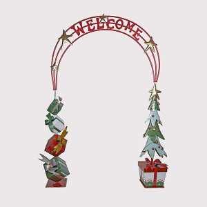 Χριστουγεννιάτικη μεταλλική καμάρα εισόδου με δώρα και επιγραφή Welcome 184x40x232 εκ