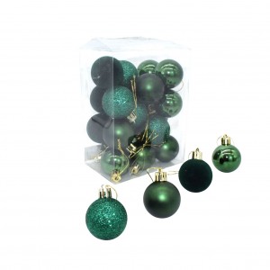Χριστουγεννιάτικες μπάλες σε πράσινη απόχρωση με τέσσερα σχέδια ματ, γυαλιστερή, βελούδινη και με glitter σετ 24 τεμαχίων 4 εκ