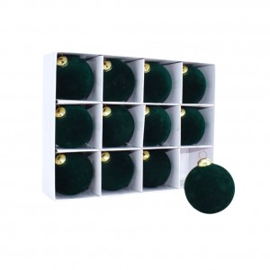 Χριστουγεννιάτικη μπάλα με βελούδινη επένδυση σε πράσινη απόχρωση σετ δώδεκα τεμαχίων 6 εκ