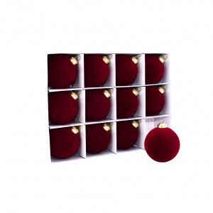 Χριστουγεννιάτικη μπάλα με βελούδινη επένδυση σε κόκκινη απόχρωση σετ δώδεκα τεμαχίων 6 εκ