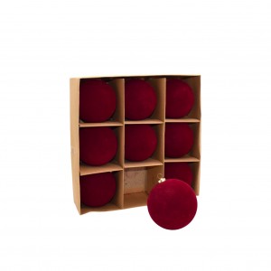 Χριστουγεννιάτικη μπάλα με βελούδινη επένδυση σε κόκκινη απόχρωση σετ εννέα τεμαχίων 10 εκ